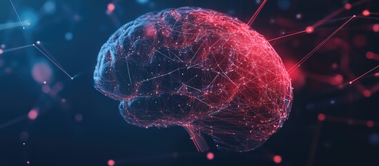 Poster - 2D illustration showcasing the concept of thought featuring an abstract representation of a brain and technology focused web design