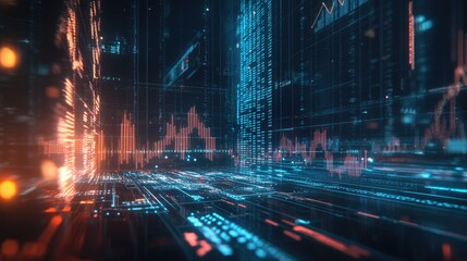 Poster - 2D rendering of an online business concept related to the stock market featuring a business graph