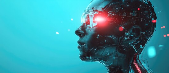 Poster - 3D Digital Illustration of a Cyborg Head