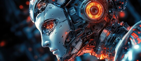 Poster - 3D Digital Illustration of a Cyborg Head
