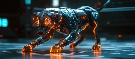 Poster - 3D animation of a cyber dog in an alert stance
