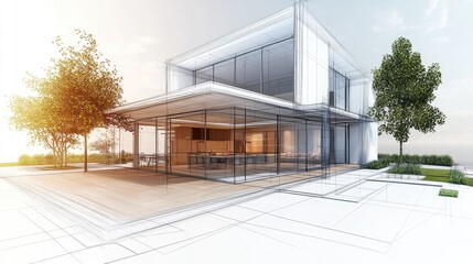Poster - 3D architectural concept sketch of a house design