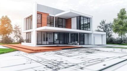 Poster - 3D architectural concept sketch of a house design