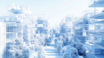 Poster - 3D architectural drawing of abstract buildings