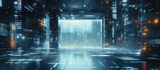 Poster - 3D artistic illustration depicting a futuristic science fiction scenario