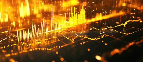 Poster - 3D background depicting gold trading chart analysis showcasing financial business growth investment profits exchange graph data and global economy currency trends for market research