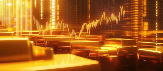 Poster - 3D background depicting gold trading chart analysis showcasing financial business growth investment profits exchange graph data and global economy currency trends for market research