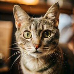 Close up portrait of a cat on blurred background image.