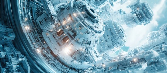 Poster - 3D computer generated rendering of a futuristic space station