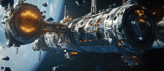 Poster - 3D computer generated rendering of a futuristic space station