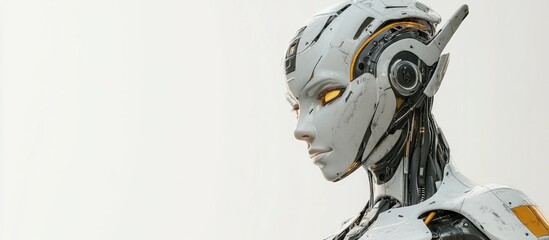 Poster - 3D depiction of a female robot against a white backdrop