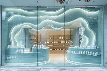 Wall Mural - A store front with a blue and white design