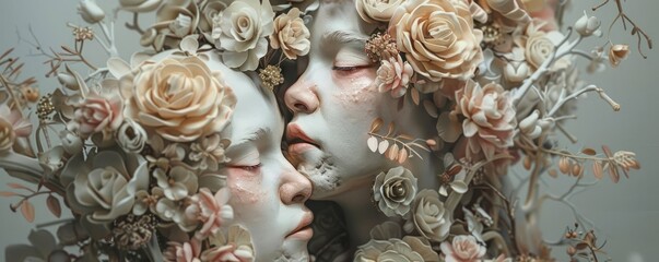 Poster - Feminine figures intertwined with floral elements, 4K hyperrealistic photo