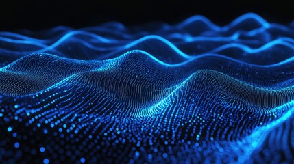 Poster - 3D depiction of blue neon frequency pattern