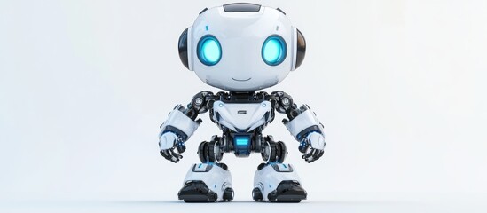 Poster - 3D digital render of an adorable robot in a powered down state set against a clean white background
