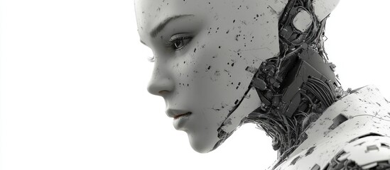 Poster - 3D digital rendering of a female cyborg on a white background