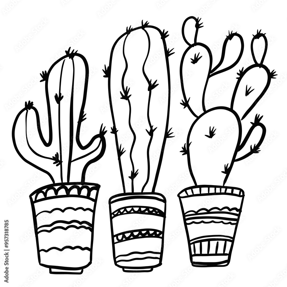 Set of succulent plants vector monochrome black and white illustration ...