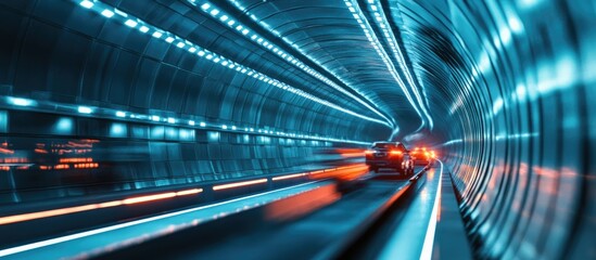Poster - 3d figures in a futuristic tunnel traffic conceptual representation of the future 3d visualization