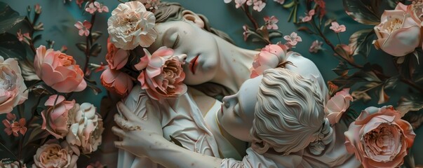 Feminine figures intertwined with floral elements, 4K hyperrealistic photo