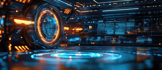 Poster - 3D illustration depicting a futuristic concept showcasing advanced technology and imaginative design elements in a visually captivating manner
