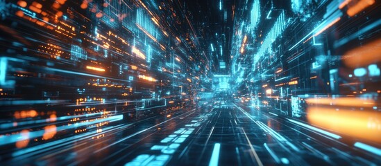 Poster - 3d illustration depicting a futuristic cyber environment with advanced technology and digital elemen