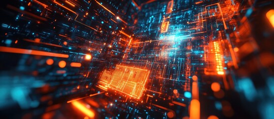 Poster - 3d illustration depicting a futuristic cyber environment with advanced technology and digital elemen