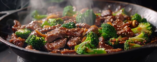 Wall Mural - Beef and broccoli stir-fry with oyster sauce, 4K hyperrealistic photo