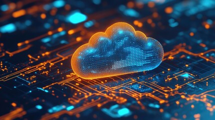 Aufkleber - 3D illustration depicting an embossed mesh symbolizing internet connections within cloud computing