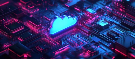 Aufkleber - 3D illustration depicting technology related to cloud computing digital information data centers computer storage and cybersecurity