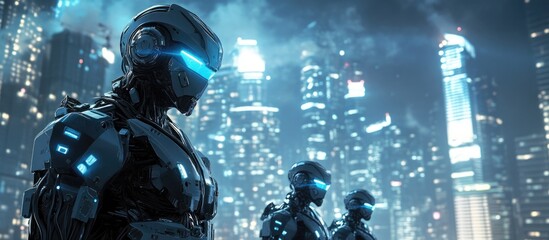 Poster - 3D illustration featuring robots in the context of military applications and gaming
