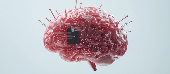 Aufkleber - 3D illustration of a CPU connected to a brain displayed in isolation against a white background