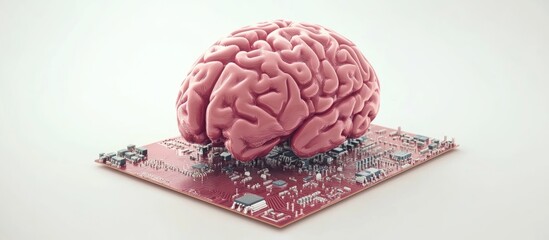 Aufkleber - 3D illustration of a CPU connected to a brain displayed in isolation against a white background