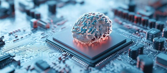 Poster - 3D illustration of a CPU with a brain design set against a white background showcasing technology and innovation