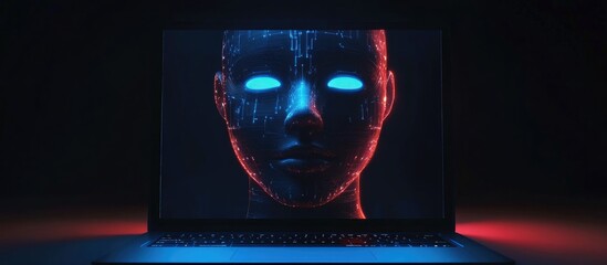Aufkleber - 3D illustration of a Chatbot reflection on a laptop screen showcasing advanced artificial intelligence technology