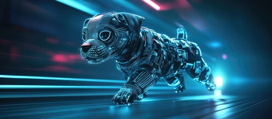 Poster - 3D illustration of a cartoon cyber dog in motion