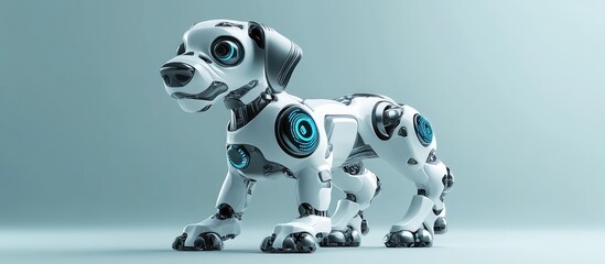 Wall Mural - 3d illustration of a cartoon style cyber dog in a standing position viewed from the side