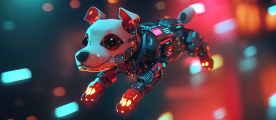 Poster - 3D illustration of a cartoon style cyber dog making a landing