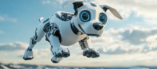 Poster - 3D illustration of a cartoon style cyber dog making a landing