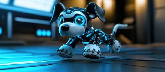 Poster - 3D illustration of a cartoon style cyber dog making a landing