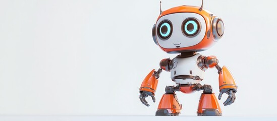 Poster - 3D illustration of a charming robot cyborg character set against a white background This cartoon style spaceman figure features a blend of metal and plastic in a playful design