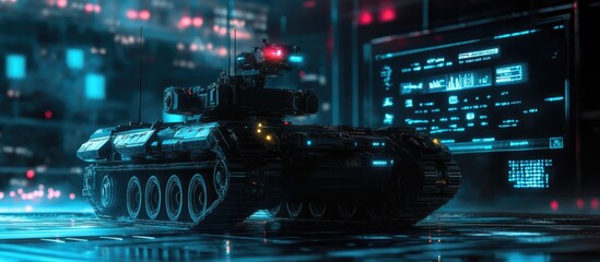 Poster - 3D illustration of a combat machine conducting a scanning operation