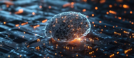 Aufkleber - 3D illustration of a computer brain conceptualizing thoughts through neural networks and artificial intelligence