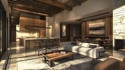 Poster - 3D illustration of a contemporary residential architectural design sketch