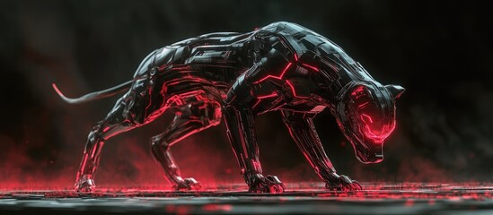 Poster - 3d illustration of a cyber dog in a stalking pose