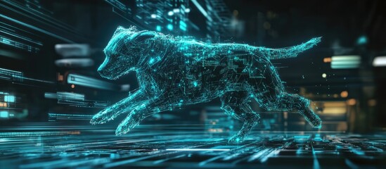 Poster - 3D illustration of a cyber dog in the process of landing