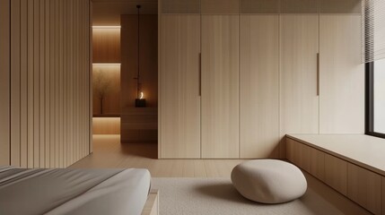 Wall Mural - Modern Bedroom Design: Sliding Doors and Sleek Furniture. Sliding doors and sleek furniture.