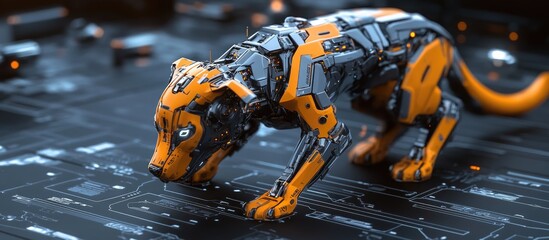 Poster - 3D illustration of a cyber dog in the process of landing