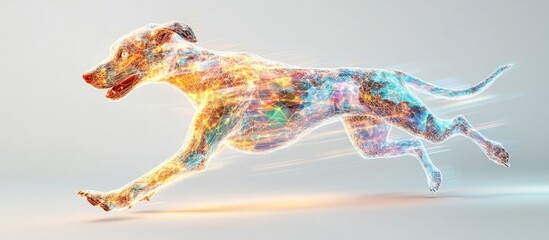 Poster - 3D illustration of a cyber dog sprinting against a white background