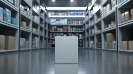 Poster - A 3D render of a blank product box on a digital shelf