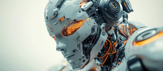 Poster - 3D illustration of a cybernetic mechanical figure in an identity portrait style